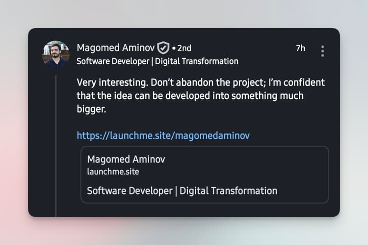 User testimonial from LinkedIn